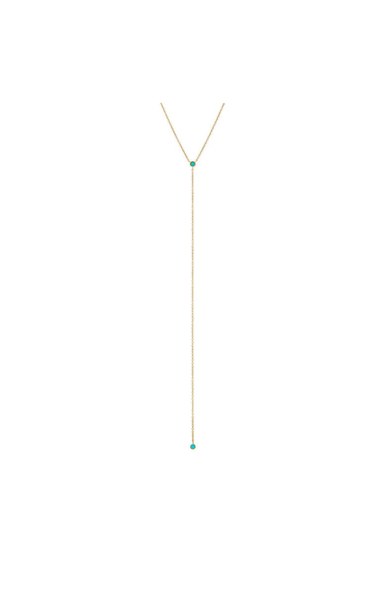 BY ADINA EDEN Turquoise Double Solitaire Bezel Lariat Necklace 14K, Main, color, 