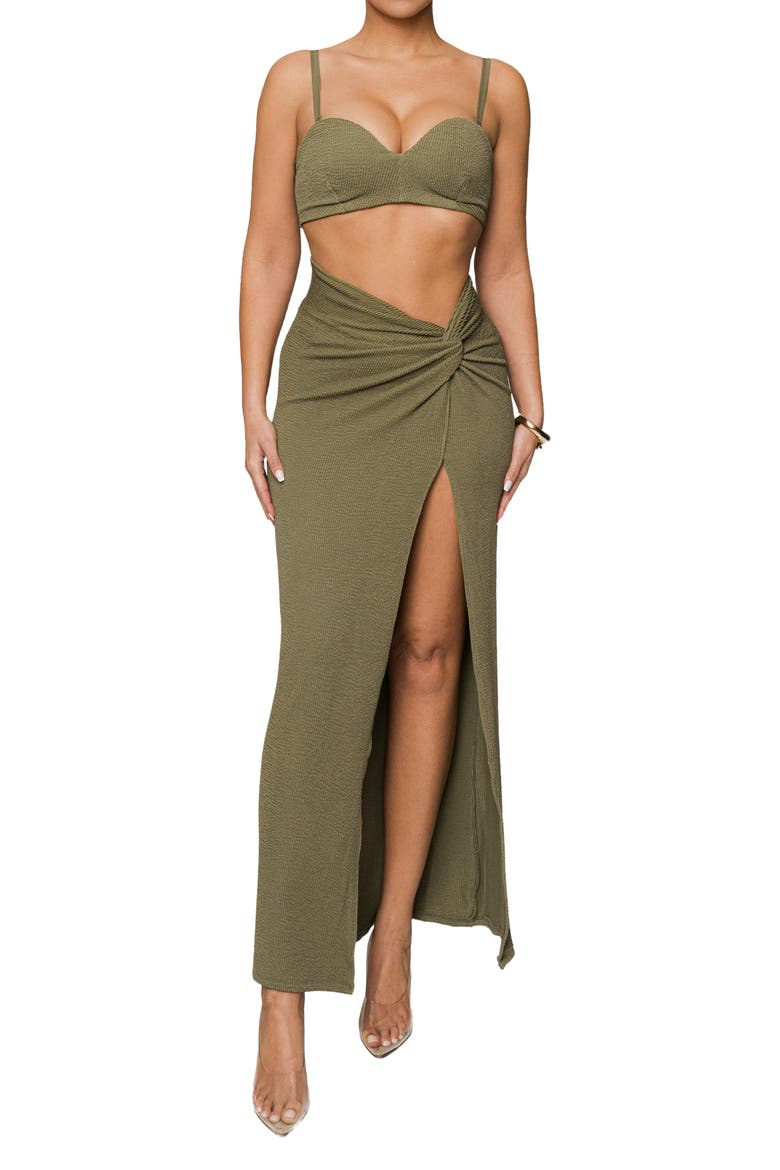 Deidra Draped Bra Top & Skirt Set, Main, color, GREEN