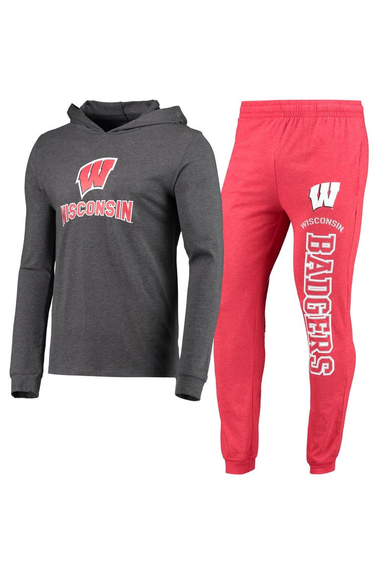 Men's Concepts Sport Red/Heather Charcoal Wisconsin Badgers Meter Long Sleeve Hoodie T-Shirt & Jogger Pajama Set, Main, color, Red