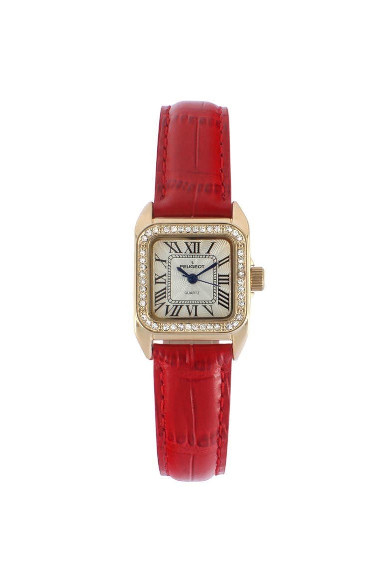 Status Square Crystal Bezel Leather Watch - 34x24MM, Main, color, Red