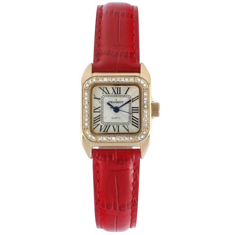 Status Square Crystal Bezel Leather Watch - 34x24MM