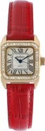Peugeot Status Square Crystal Bezel Leather Watch - 34x24MM
