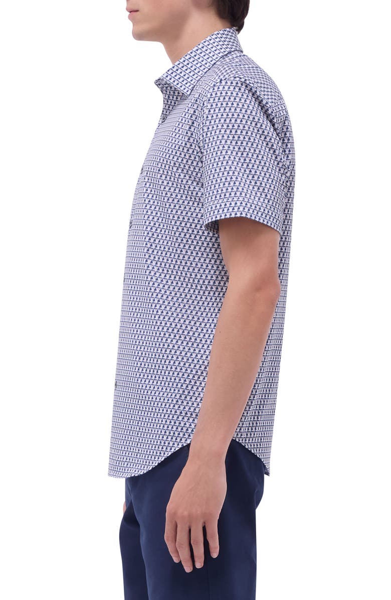 Bugatchi Miles OoohCotton<sup>®</sup> Geo Print Short Sleeve Button-Up Shirt, Alternate, color, Graphite