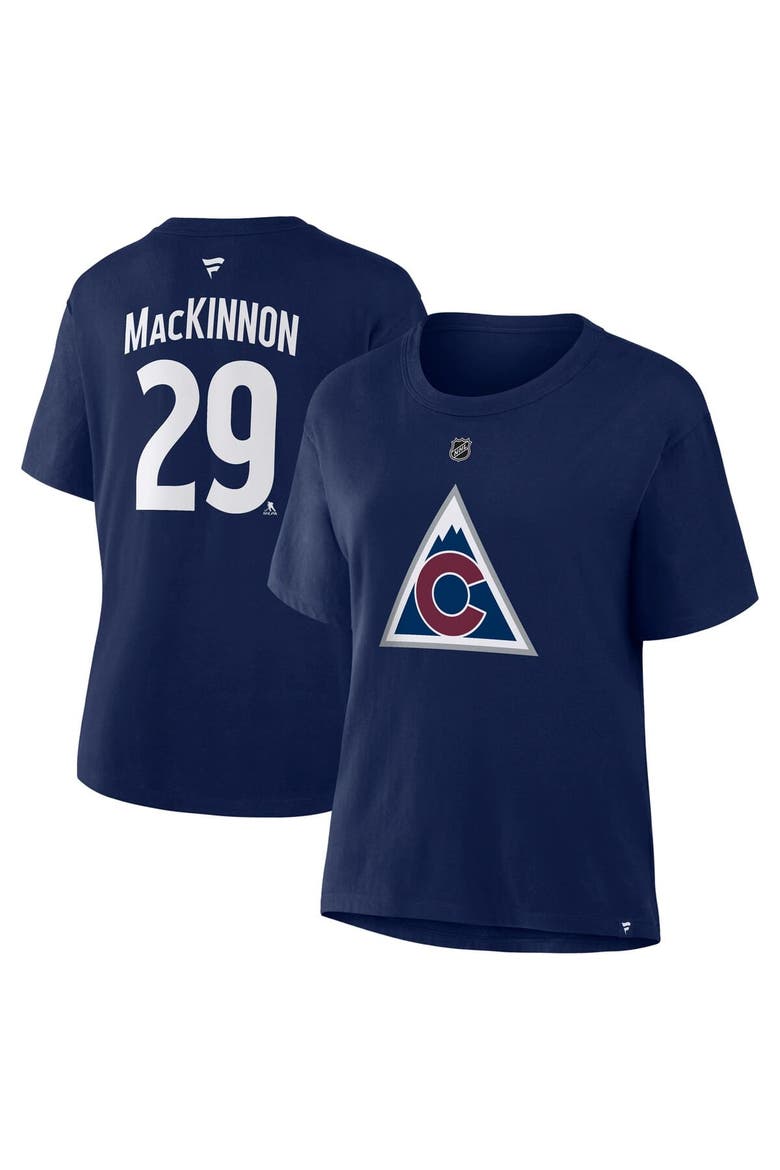 Women's Fanatics Nathan MacKinnon Navy Colorado Avalanche Authentic Stack Name & Number T-Shirt, Main, color, Navy