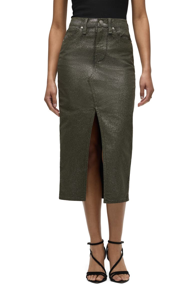 Reconstructed Stretch Cotton Denim Midi Skirt, Main, color, CYPRESS GLITTER