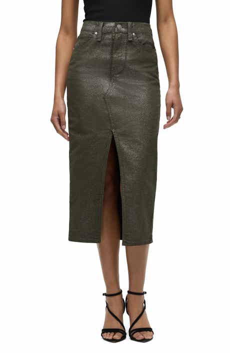 Reconstructed Stretch Cotton Denim Midi Skirt
