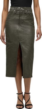 Hudson Jeans Reconstructed Stretch Cotton Denim Midi Skirt