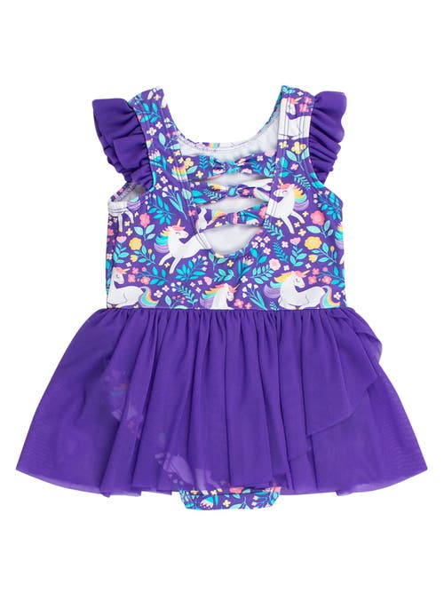 Rufflebutts Girls Flutter Sleeve Leotard In Purple