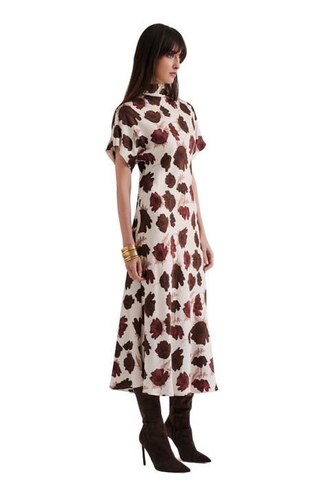 Alivia Short Sleeve Satin Midi Dress