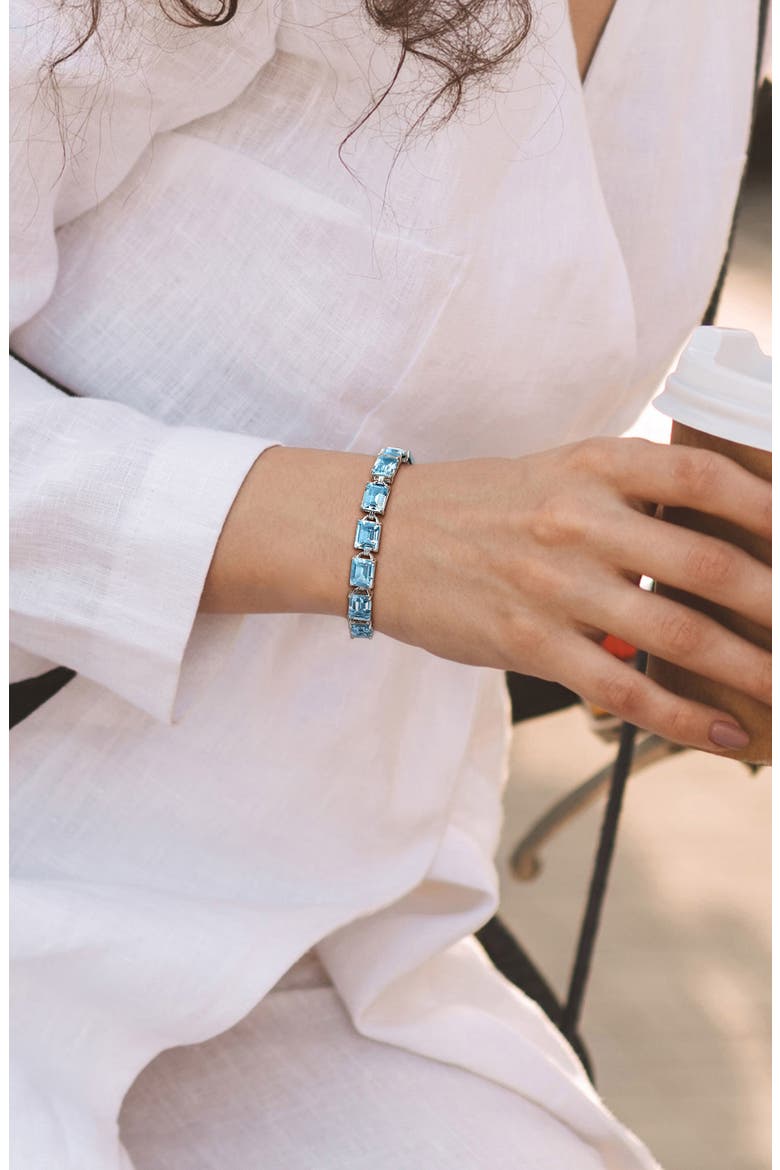 Emerald-Cut Sky Blue Topaz Tennis Bracelet, Alternate, color, BLUE