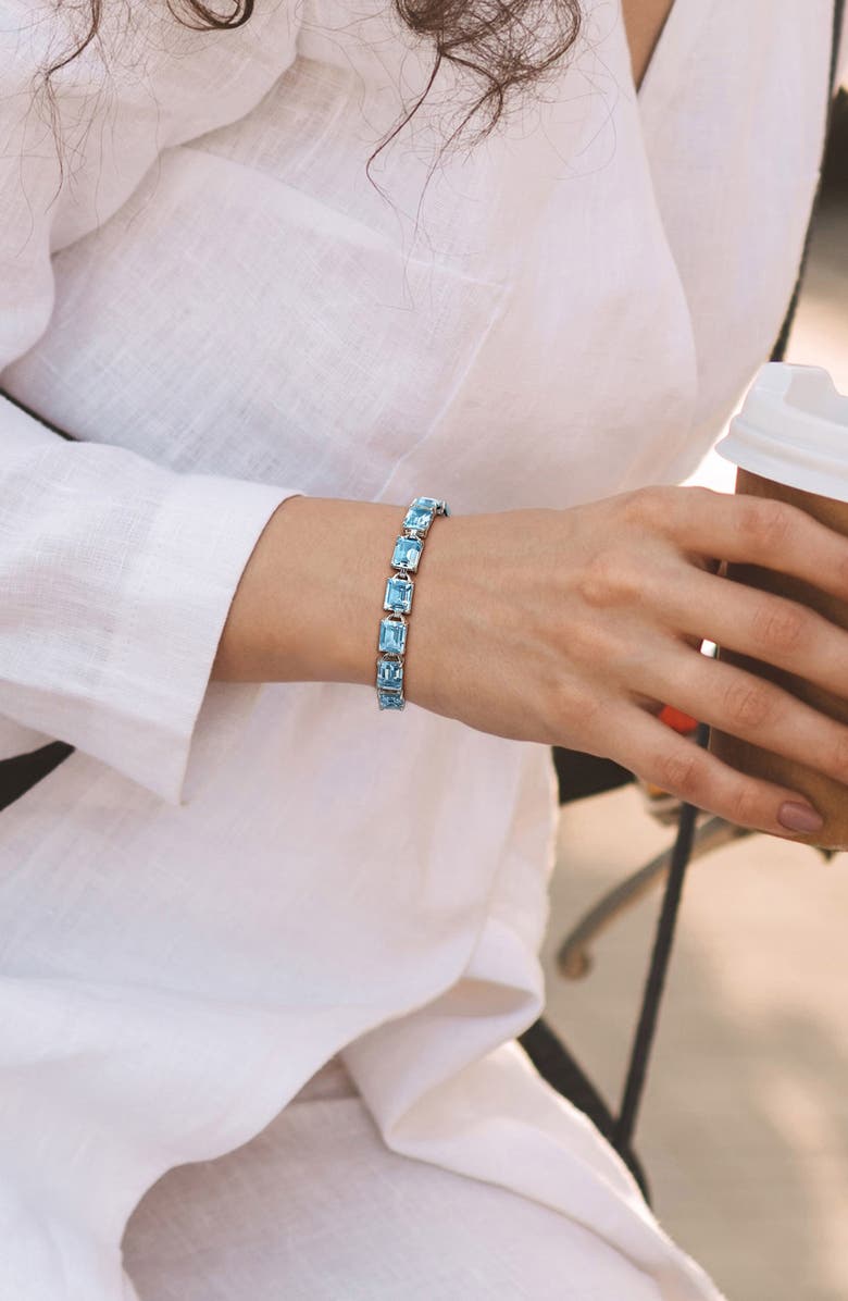 DELMAR Emerald-Cut Sky Blue Topaz Tennis Bracelet, Alternate, color, Blue