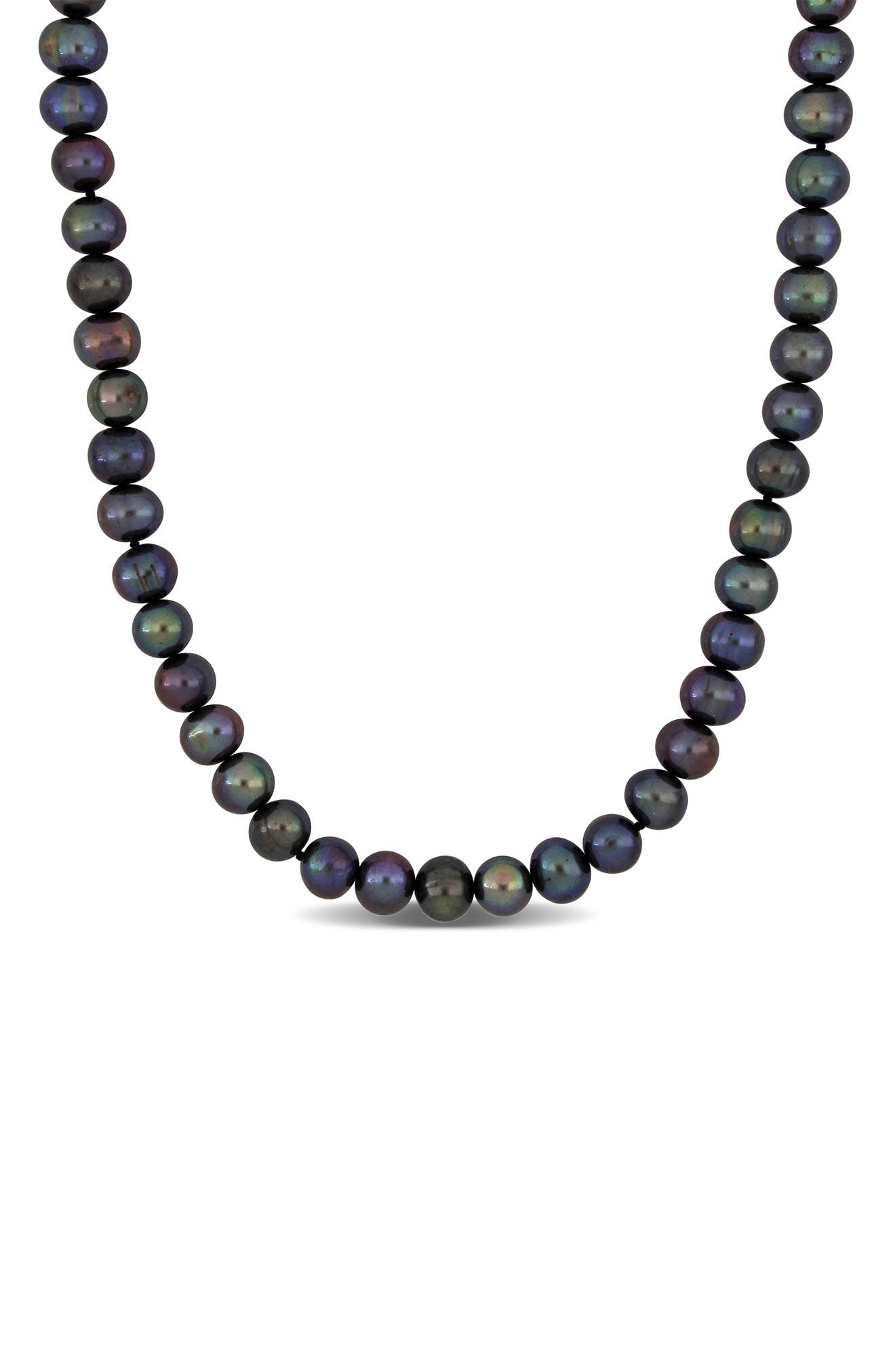DELMAR Sterling Silver 8–8.5mm Black Cultured Freshwater Pearl Necklace