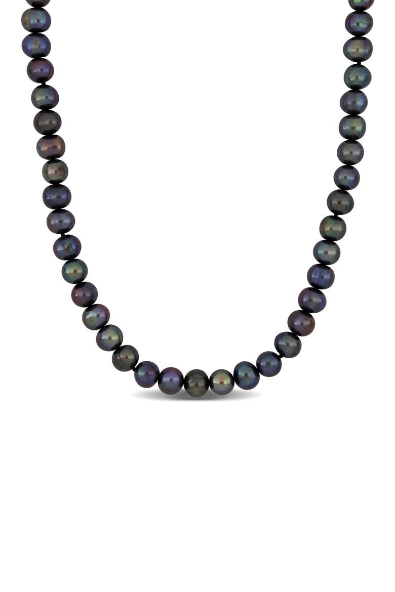 Sterling Silver 8–8.5mm Black Cultured Freshwater Pearl Necklace, Main, color, BLACK
