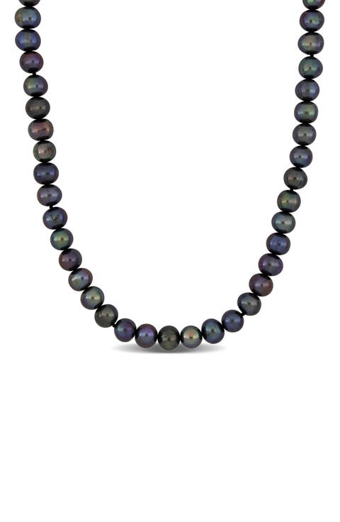Sterling Silver 8–8.5mm Black Cultured Freshwater Pearl Necklace
