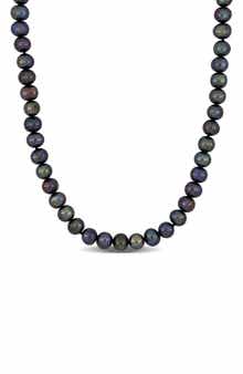 DELMAR Sterling Silver 8–8.5mm Black Cultured Freshwater Pearl Necklace