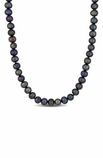 DELMAR Sterling Silver 8–8.5mm Black Cultured Freshwater Pearl Necklace