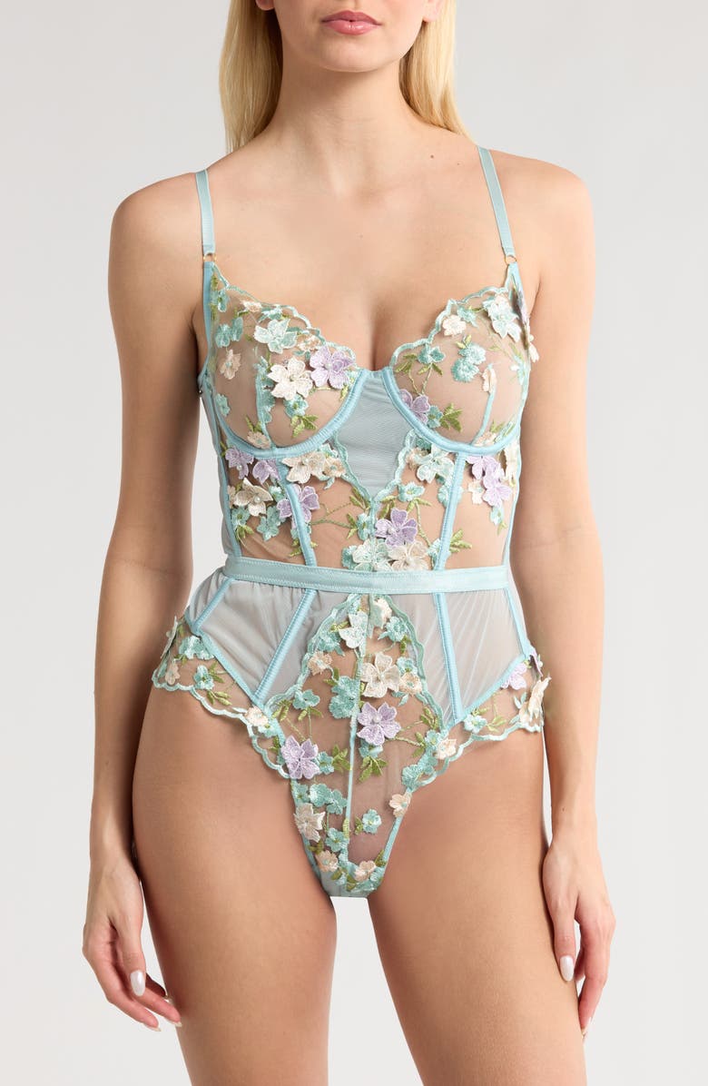 KILO BRAVA Embroidered Underwire Bodysuit, Main, color, Powder Blue Multi