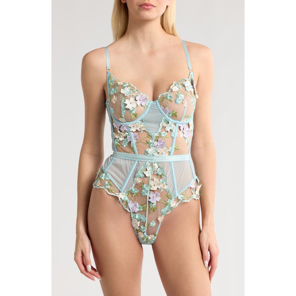 Kilo Brava Embroidered Underwire Bodysuit In Powder Blue Multi