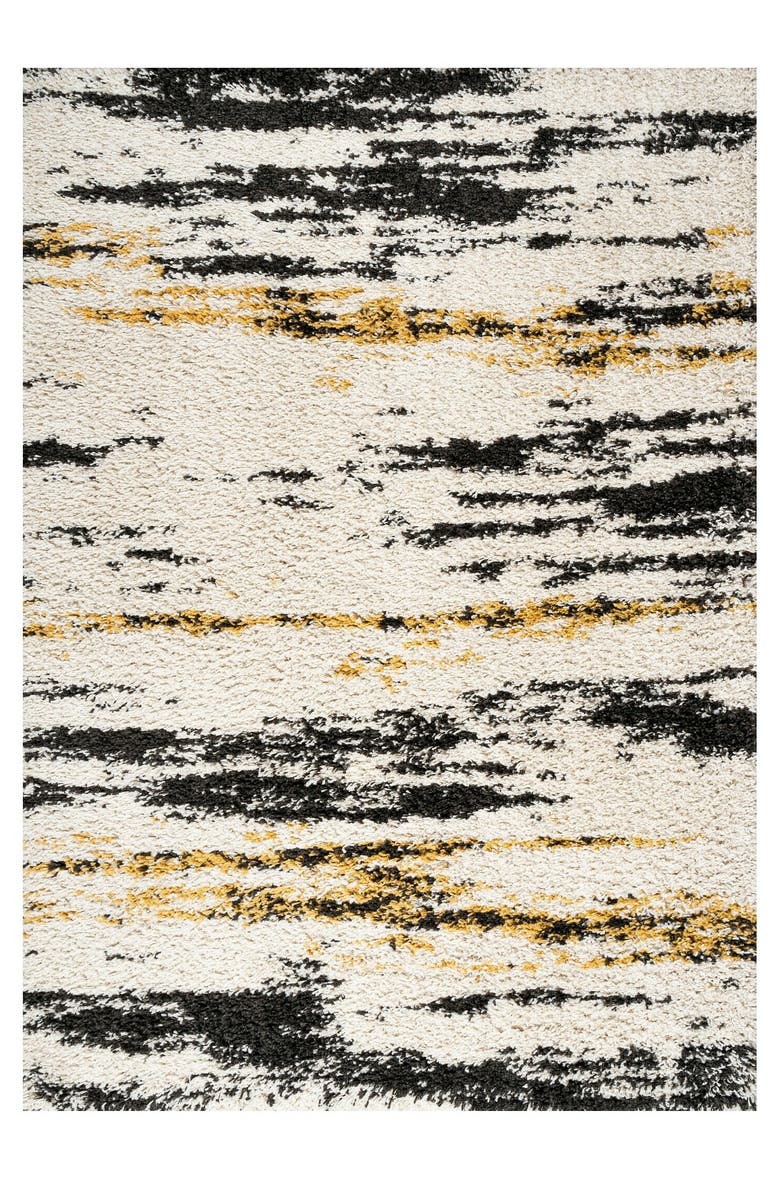 JONATHAN Y Nova Modern Bold Strie' Shag Area Rug, Main, color, Beige/Black/Yellow