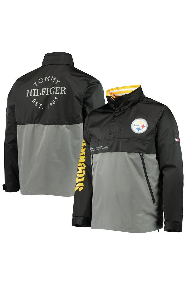 Tommy Hilfiger Men's Tommy Hilfiger Black/Gray Pittsburgh Steelers Anorak Hoodie Quarter-Zip Jacket, Main, color, 