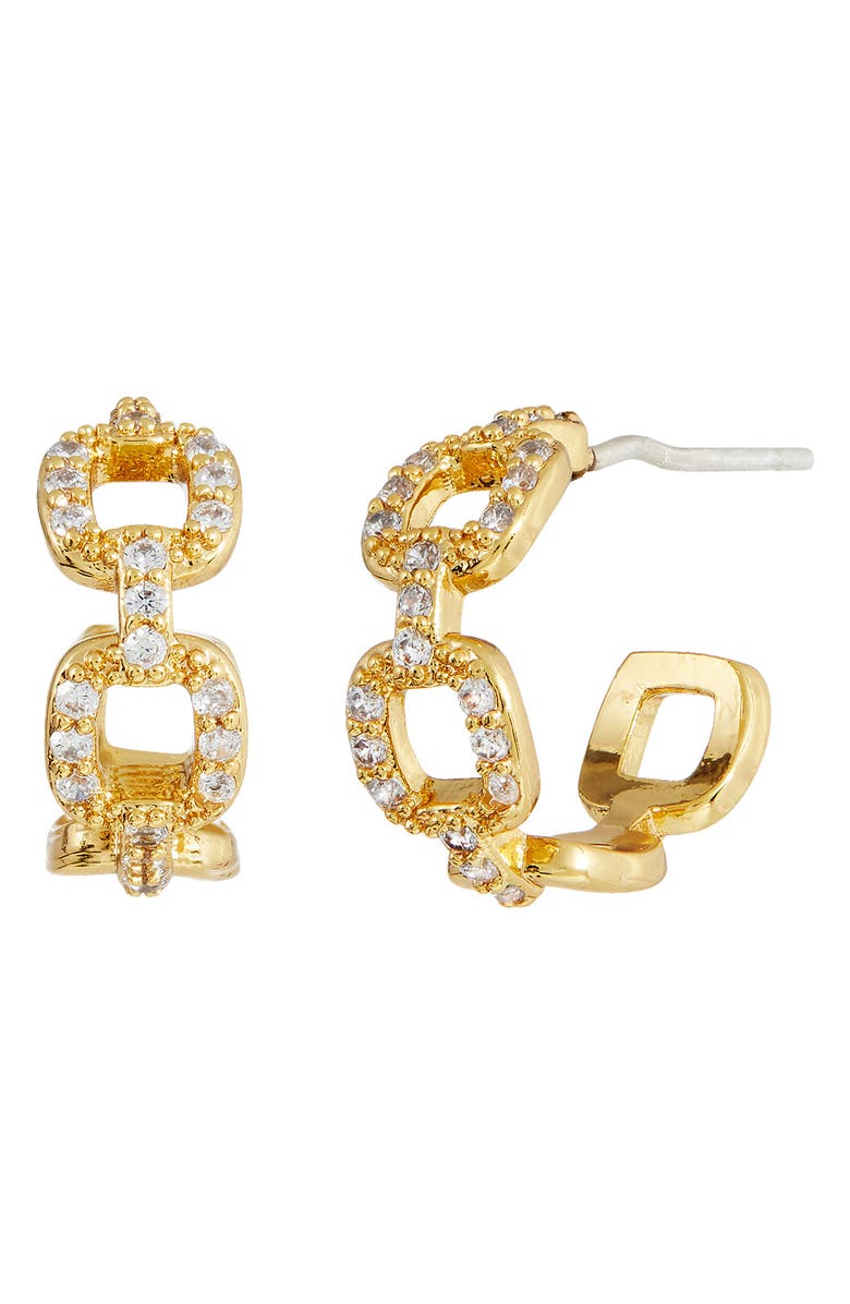 SAVVY CIE JEWELS Pavé CZ Chain Hoop Earrings, Main, color, Yellow