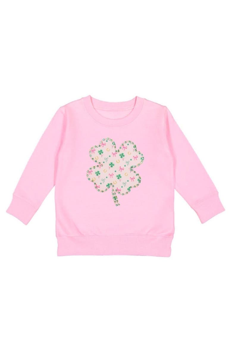 Sweet Wink Ditsy Shamrock Patch St. Patrick's Day Sweatshirt, Main, color, Ballet Pink