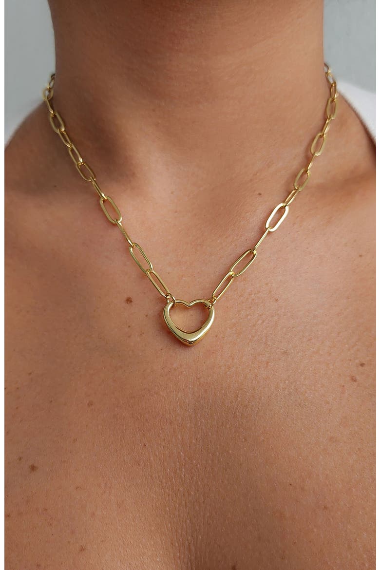 Paperclip Chain Heart Pendant Necklace, Alternate, color, GOLD