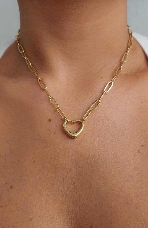 Adornia 14k Gold Plated Paperclip Chain Outline Heart Necklace In Gold