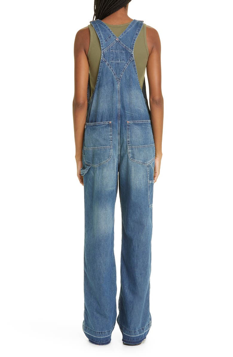 R13 Damon Pleated Wide Leg Denim Overalls, Alternate, color,