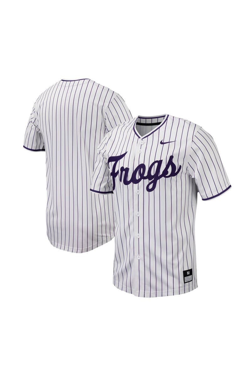 Nike Men's Nike White TCU Horned Frogs Pinstripe Replica Baseball Jersey, Alternate, color, 