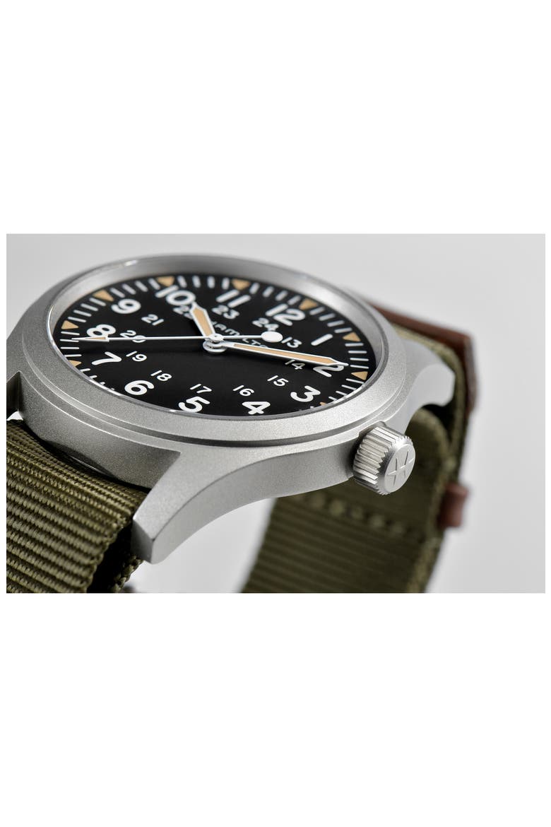 Khaki Field Mechanical NATO Strap Watch, 42mm, Alternate, color, GREEN/KHAKI