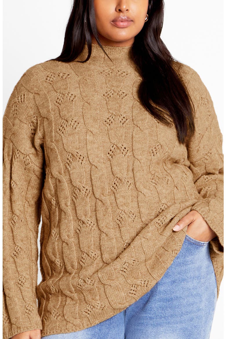Iris Mock Neck Cable Knit Sweater, Main, color, SAND