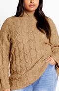 City Chic Iris Mock Neck Cable Knit Sweater