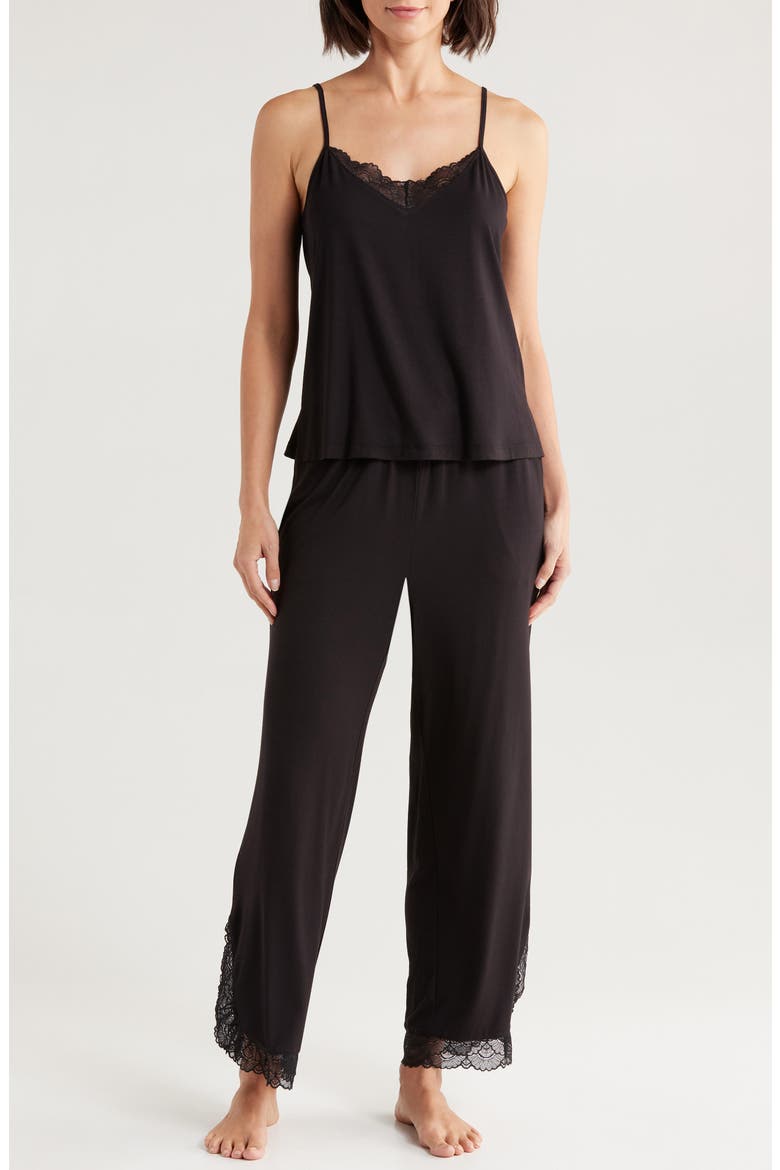 Moonlight Eco Lace Trim Pajamas, Main, color, BLACK