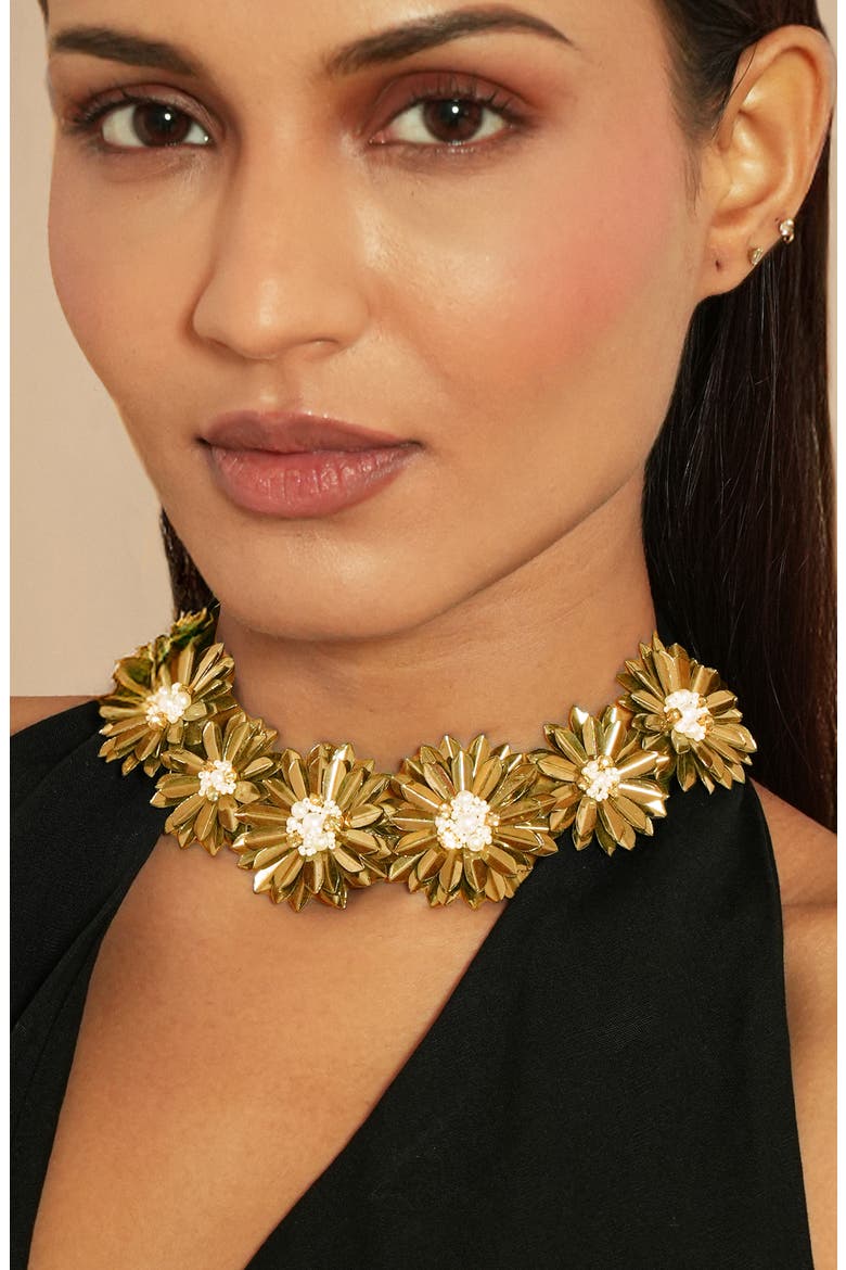 Erena Flower Statement Necklace, Alternate, color, GOLD