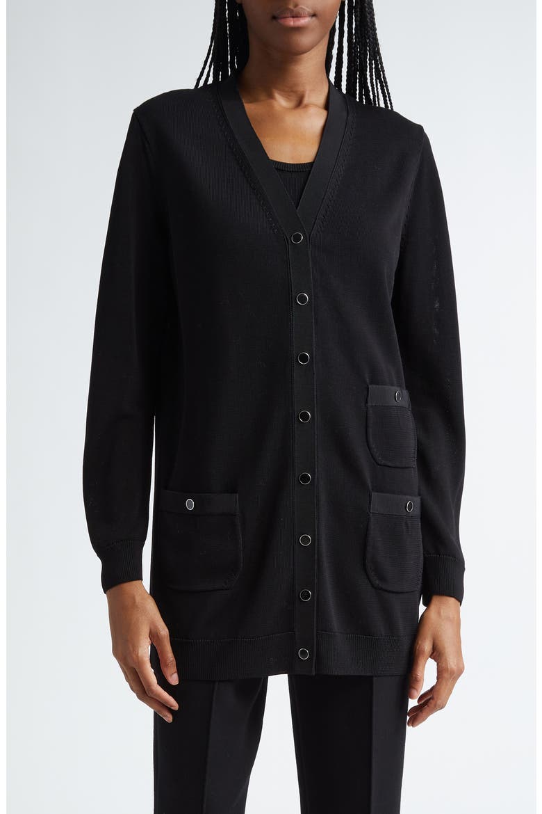 Three-Pocket Long Cardigan, Main, color, BLACK