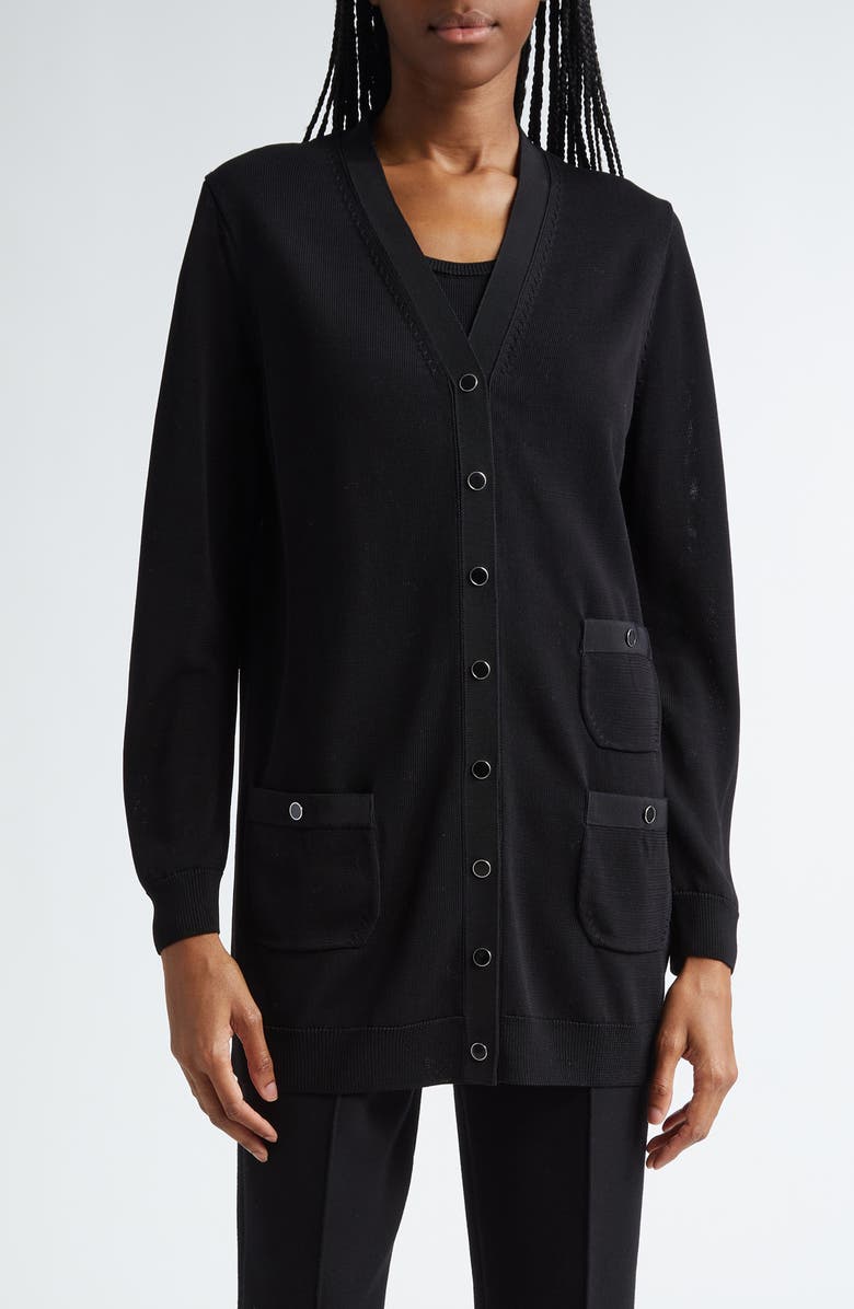 Lafayette 148 New York Three-Pocket Long Cardigan, Main, color, Black