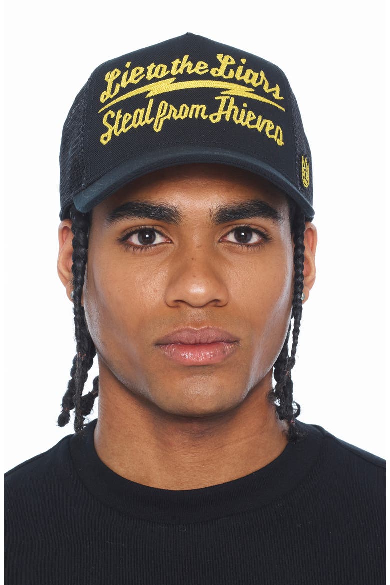 Mesh Back Trucker Baseball Cap, Alternate, color, BLACK / YELLOW
