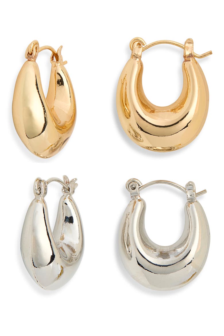2-Piece Huggie Hoop Earrings Set, Main, color, GOLD/ SILVER
