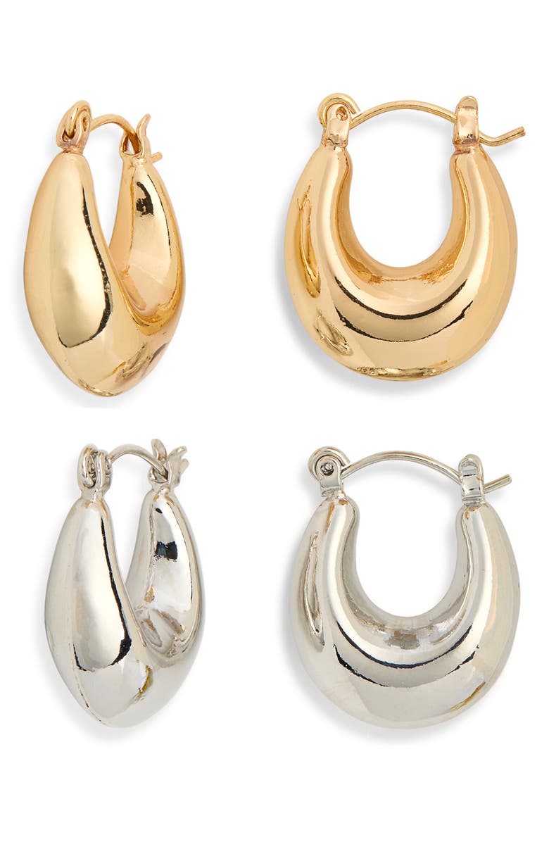 Tasha 2-Piece Huggie Hoop Earrings Set, Main, color, Gold/ Silver