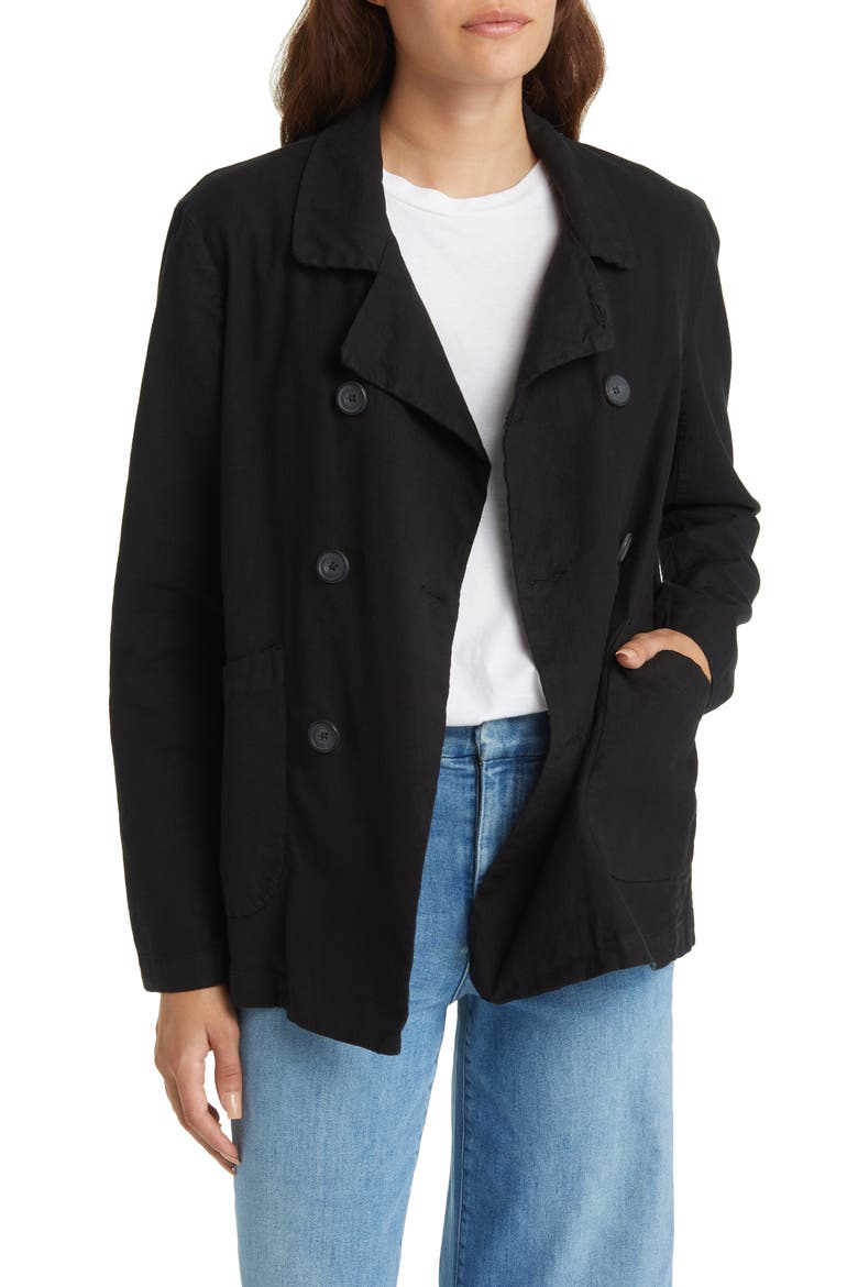 Double Breasted Cotton Blend Peacoat, Main, color, BLACK
