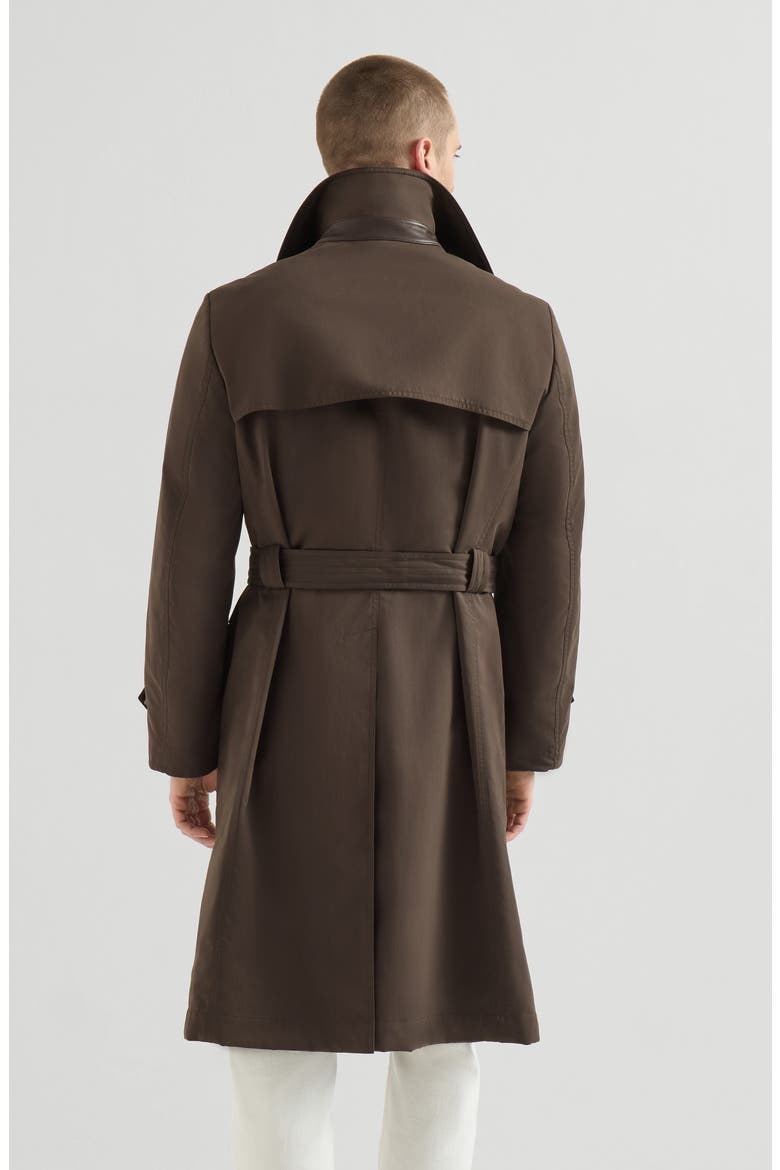 Water-resistant microfiber motorcyle trench with nappa leather inserts, Alternate, color, Brown