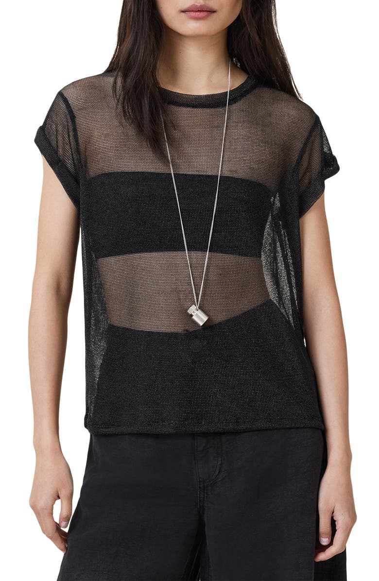 AllSaints Thea Sparkle Sheer Mesh Top, Main, color,