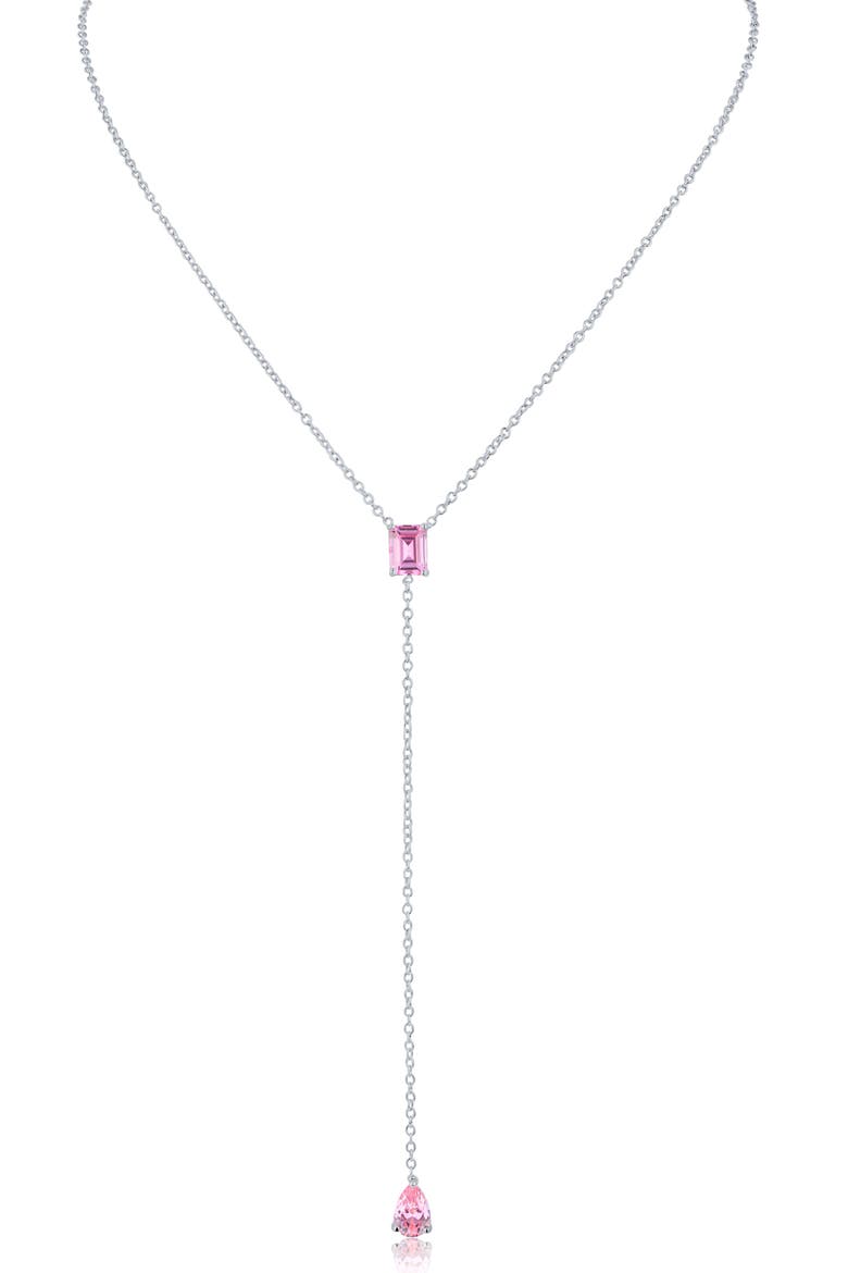 Cubic Zirconia Lariat Necklace, Main, color, PINK/ SILVER