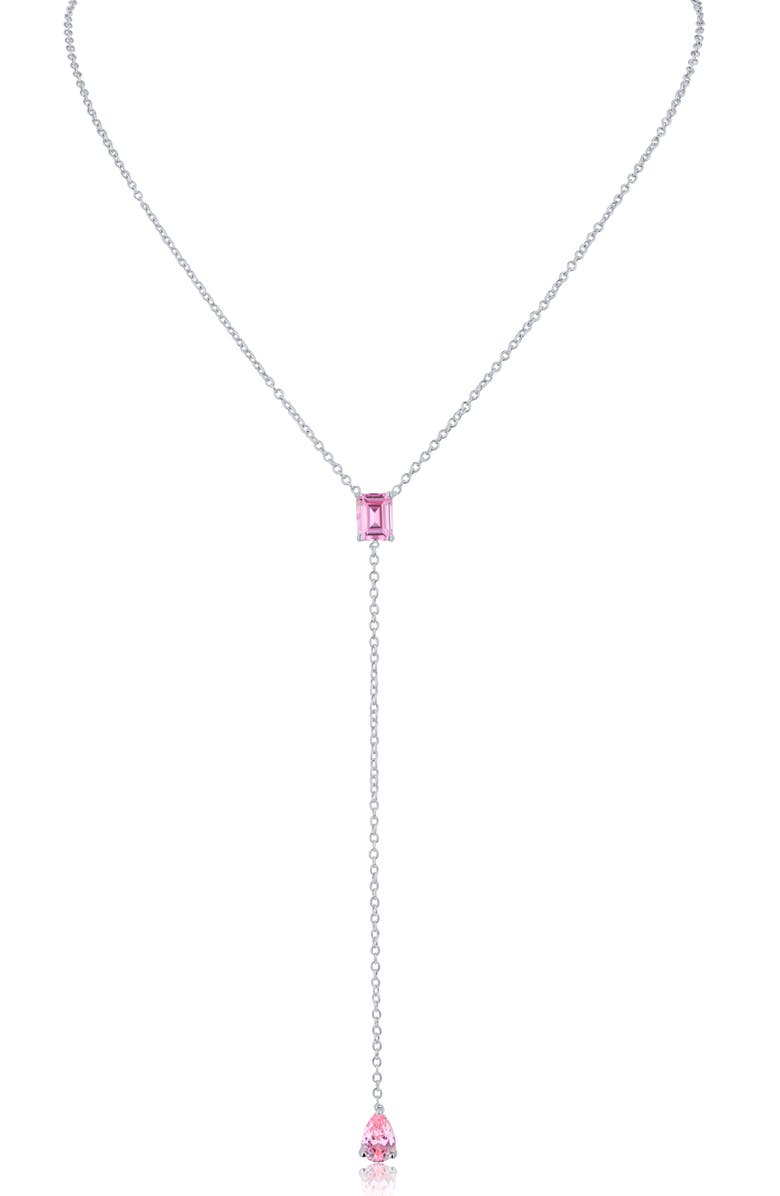 CZ by Kenneth Jay Lane Cubic Zirconia Lariat Necklace, Main, color, Pink/ Silver