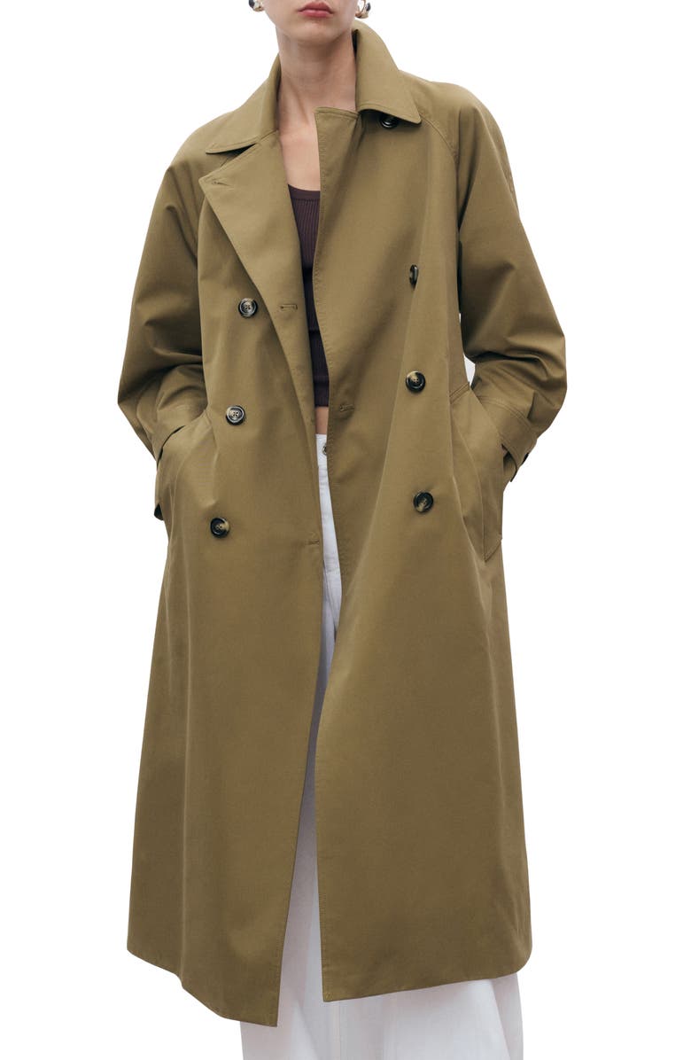 MANGO Angela Trench Coat, Main, color, Khaki Green
