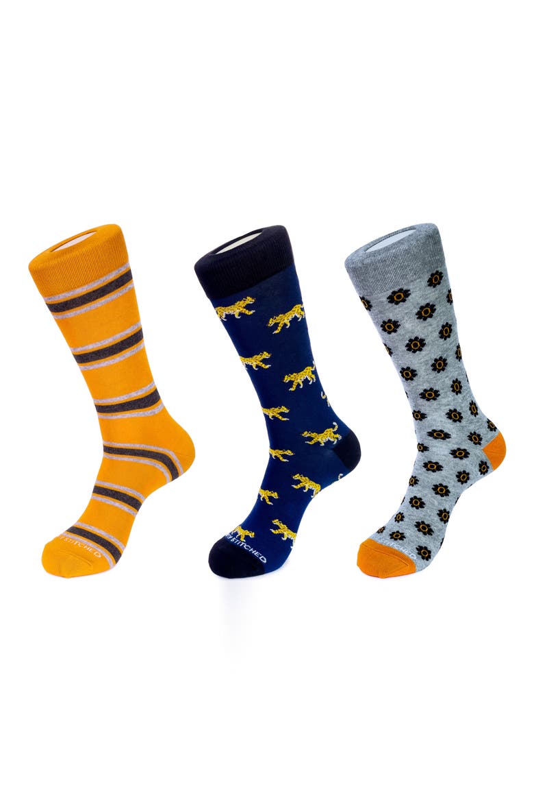 Assorted 3-Pack Crew Socks, Main, color, NAVY GREY MUSTARD