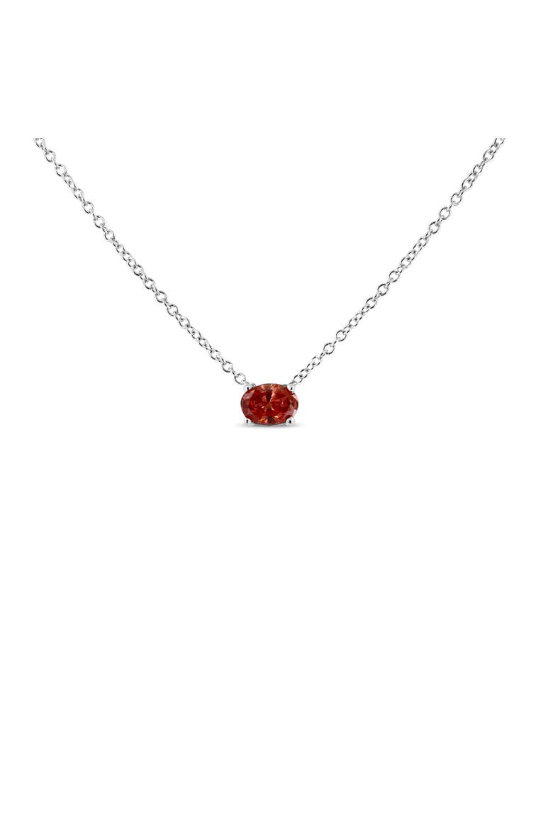 14K White Gold 3/8 Cttw Lab Grown Pink Oval Solitaire Diamond Pendant Necklace, Main, color, White