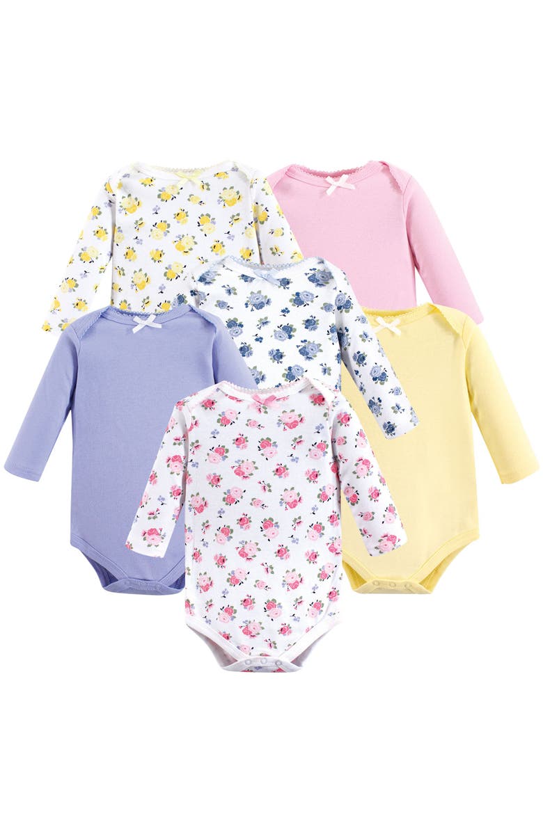 Luvable Friends 6Pk Long Sleeve Bodysuits, Main, color, Floral