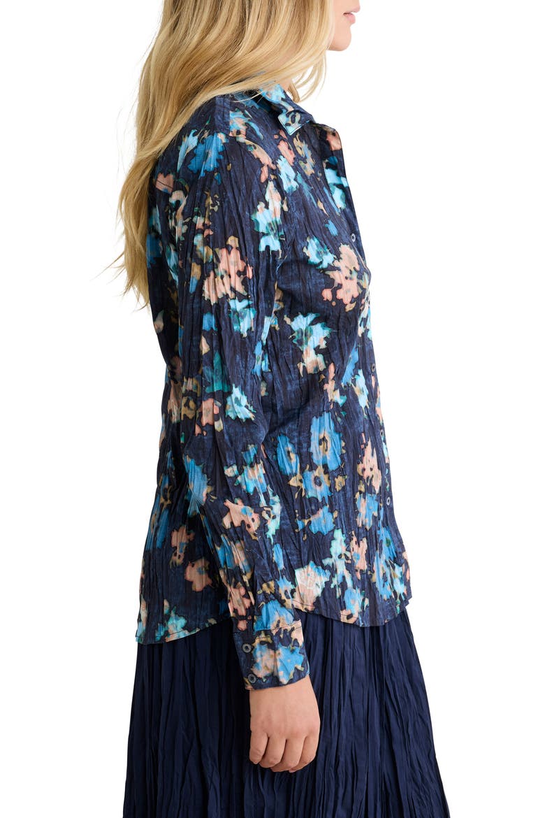 Glowy Floral Button-Up Cotton Crinkle Shirt, Alternate, color, INDIGO MULTI